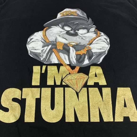 Y2K Looney Tunes Shirt Men's Extra Extra Large Black Taz I'm A Stunna Bedazzled - Picture 2 of 12